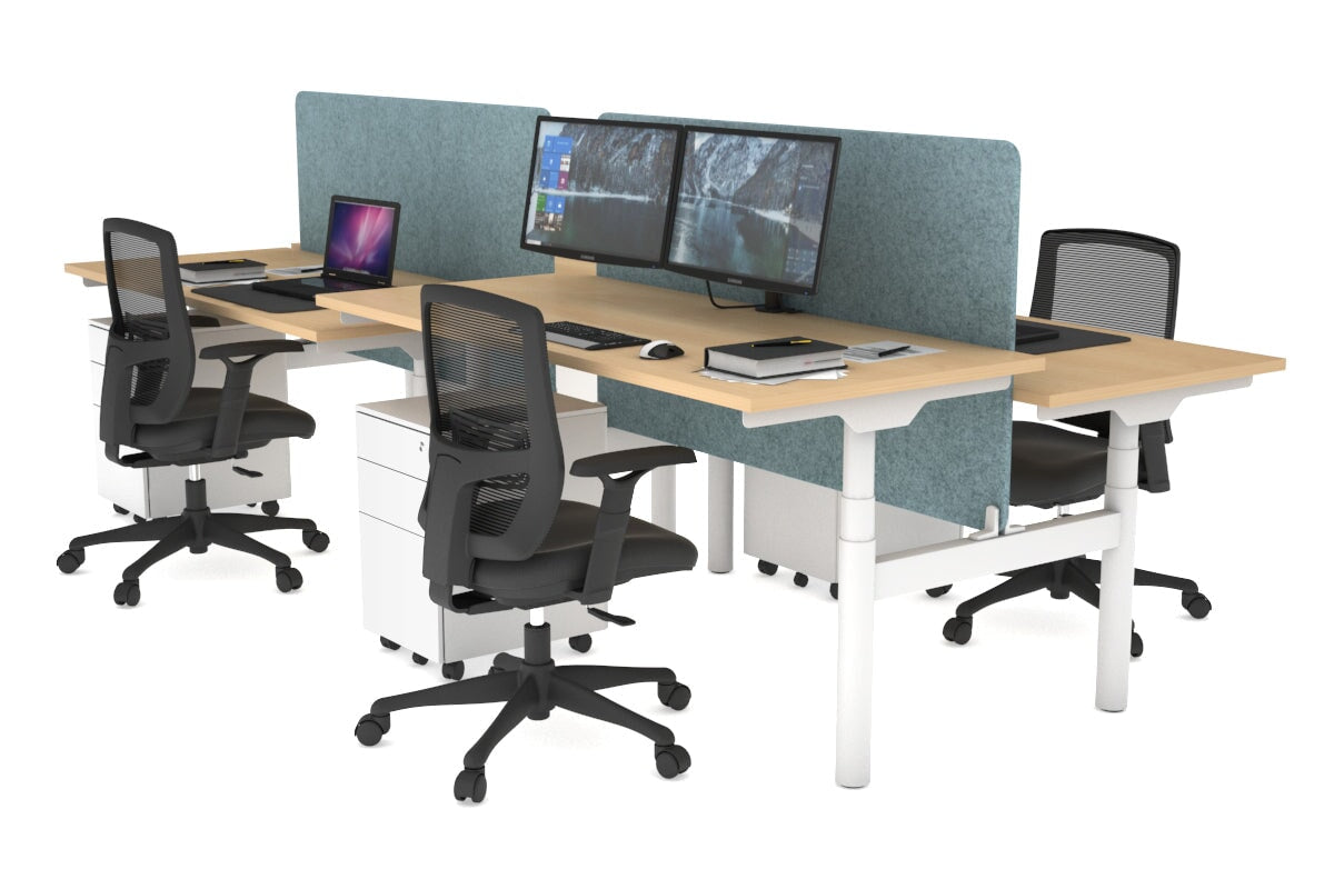 Flexi Premium Height Adjustable 4 Person H-Bench Workstation - White Frame [1800L x 700W] Jasonl maple blue echo panel (820H x 1600W) none