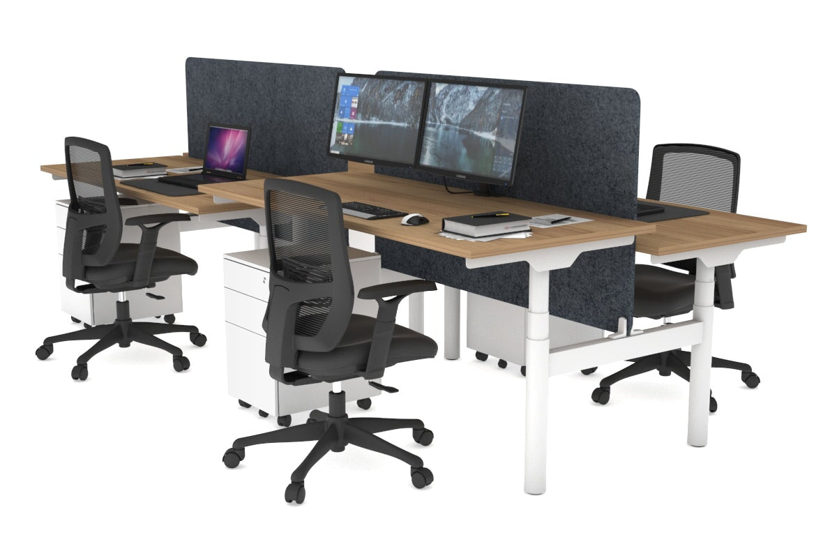 Flexi Premium Height Adjustable 4 Person H-Bench Workstation - White Frame [1800L x 700W] Jasonl salvage oak dark grey echo panel (820H x 1600W) none