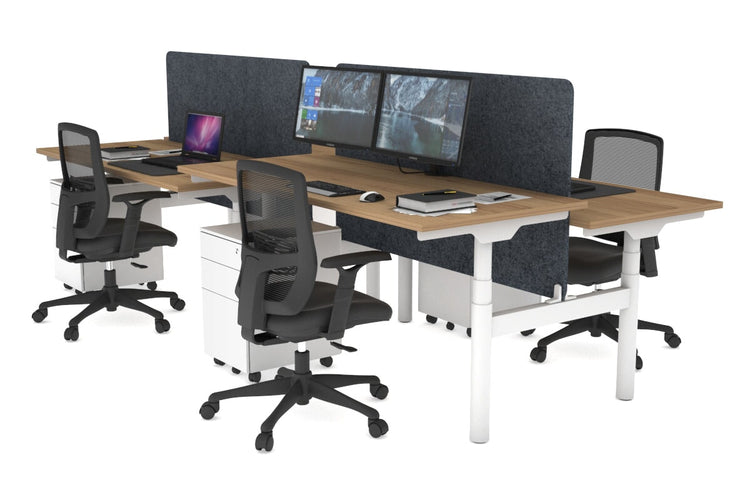 Flexi Premium Height Adjustable 4 Person H-Bench Workstation - White Frame [1800L x 700W] Jasonl salvage oak dark grey echo panel (820H x 1600W) none