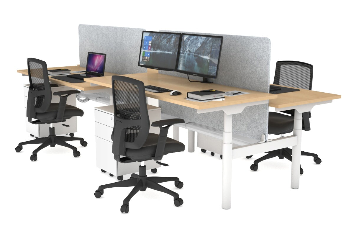 Flexi Premium Height Adjustable 4 Person H-Bench Workstation - White Frame [1800L x 700W] Jasonl maple light grey echo panel (820H x 1600W) white cable tray