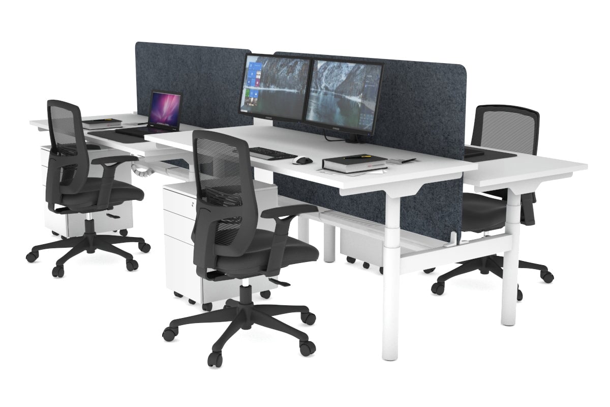 Flexi Premium Height Adjustable 4 Person H-Bench Workstation - White Frame [1800L x 700W] Jasonl white dark grey echo panel (820H x 1600W) white cable tray