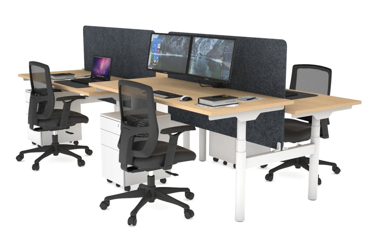 Flexi Premium Height Adjustable 4 Person H-Bench Workstation - White Frame [1800L x 700W] Jasonl maple dark grey echo panel (820H x 1600W) none