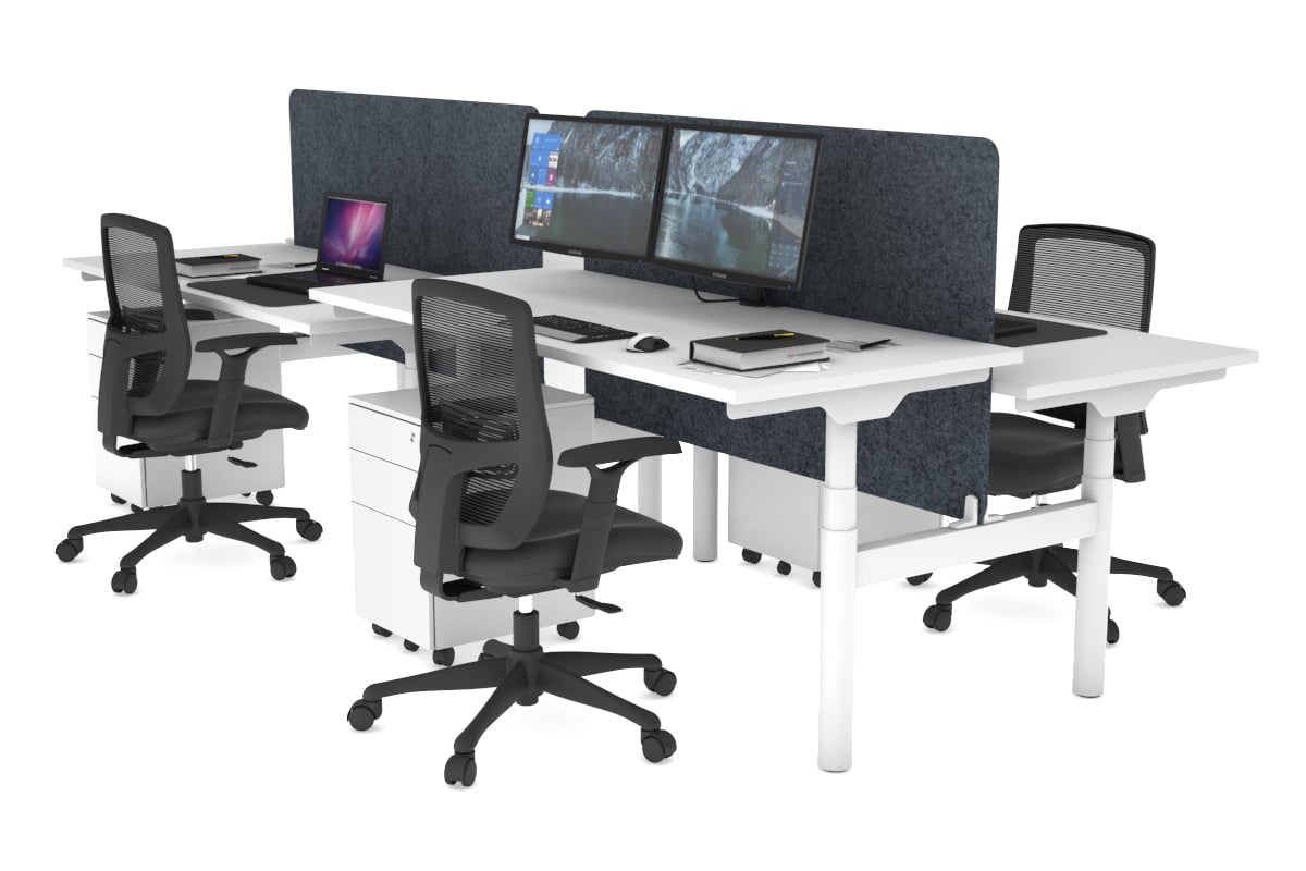 Flexi Premium Height Adjustable 4 Person H-Bench Workstation - White Frame [1800L x 700W] Jasonl white dark grey echo panel (820H x 1600W) none