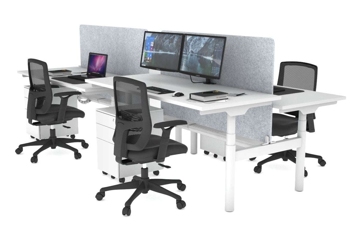 Flexi Premium Height Adjustable 4 Person H-Bench Workstation - White Frame [1800L x 700W] Jasonl white light grey echo panel (820H x 1600W) white cable tray