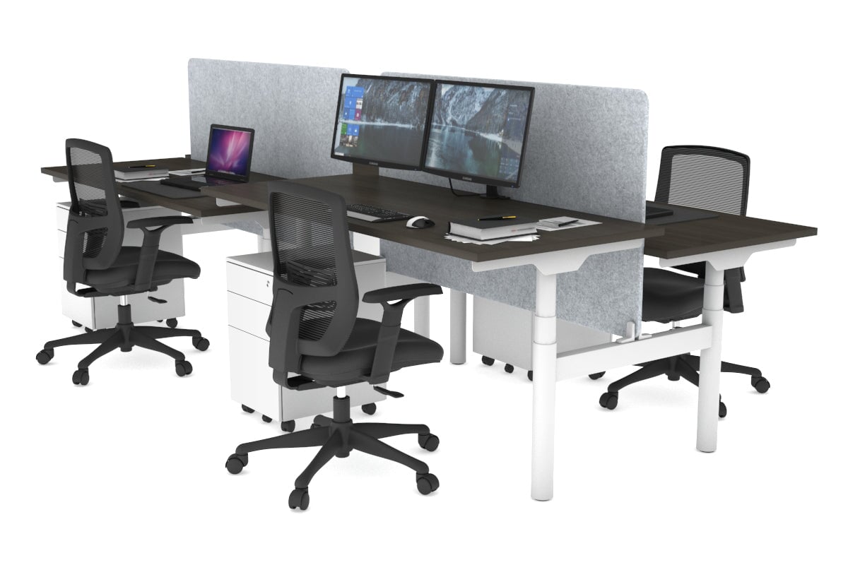 Flexi Premium Height Adjustable 4 Person H-Bench Workstation - White Frame [1800L x 700W] Jasonl dark oak light grey echo panel (820H x 1600W) none