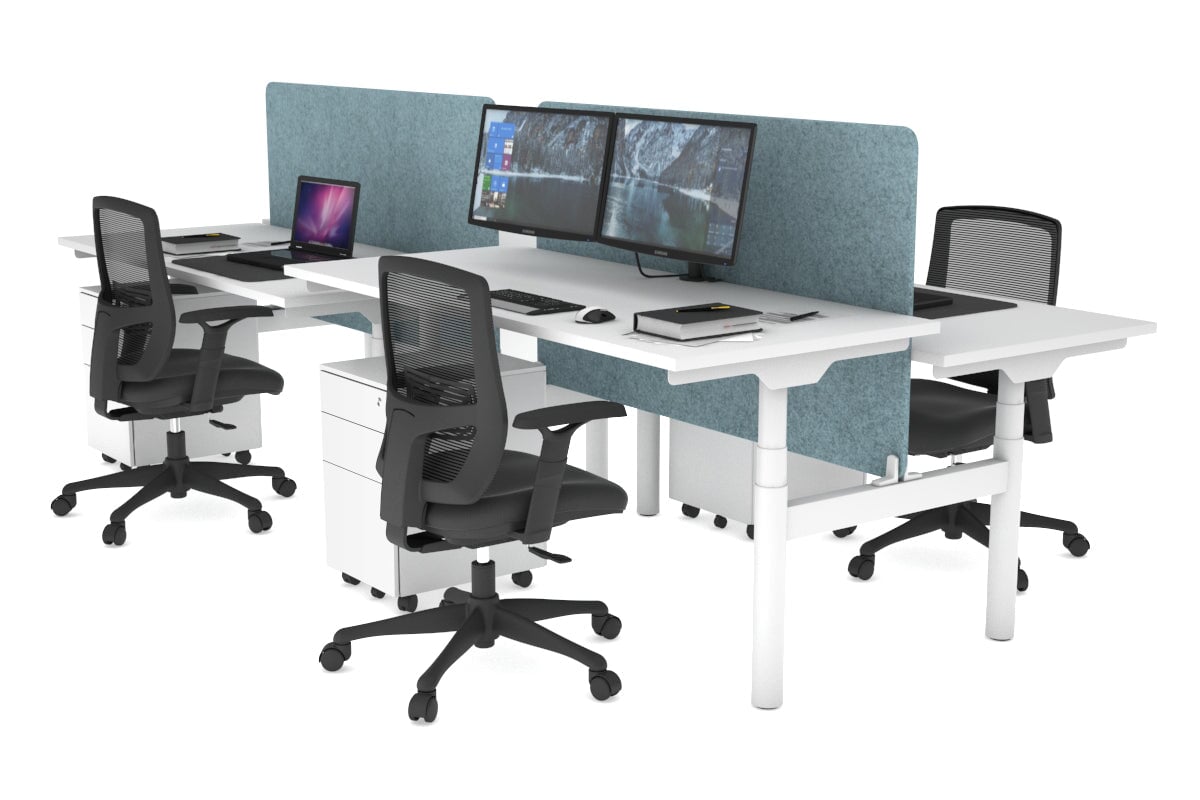 Flexi Premium Height Adjustable 4 Person H-Bench Workstation - White Frame [1800L x 700W] Jasonl white blue echo panel (820H x 1600W) none