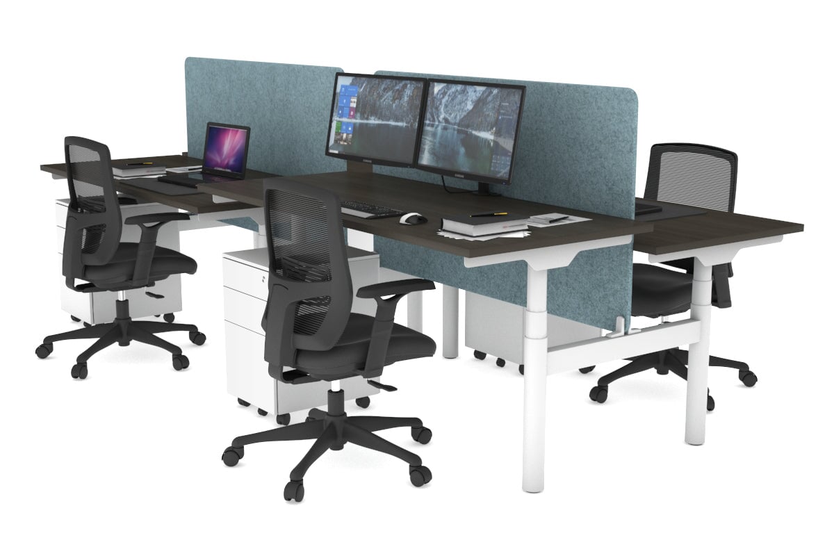 Flexi Premium Height Adjustable 4 Person H-Bench Workstation - White Frame [1800L x 700W] Jasonl dark oak blue echo panel (820H x 1600W) none