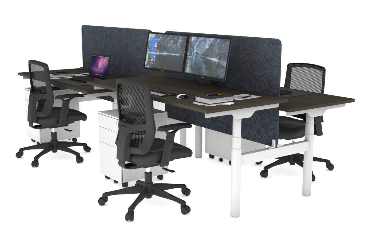 Flexi Premium Height Adjustable 4 Person H-Bench Workstation - White Frame [1800L x 700W] Jasonl dark oak dark grey echo panel (820H x 1600W) none