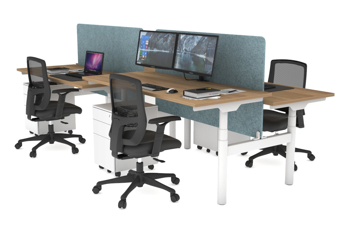 Flexi Premium Height Adjustable 4 Person H-Bench Workstation - White Frame [1800L x 700W] Jasonl salvage oak blue echo panel (820H x 1600W) none