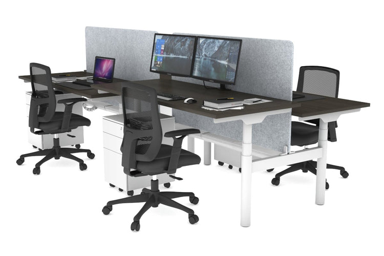 Flexi Premium Height Adjustable 4 Person H-Bench Workstation - White Frame [1800L x 700W] Jasonl dark oak light grey echo panel (820H x 1600W) white cable tray