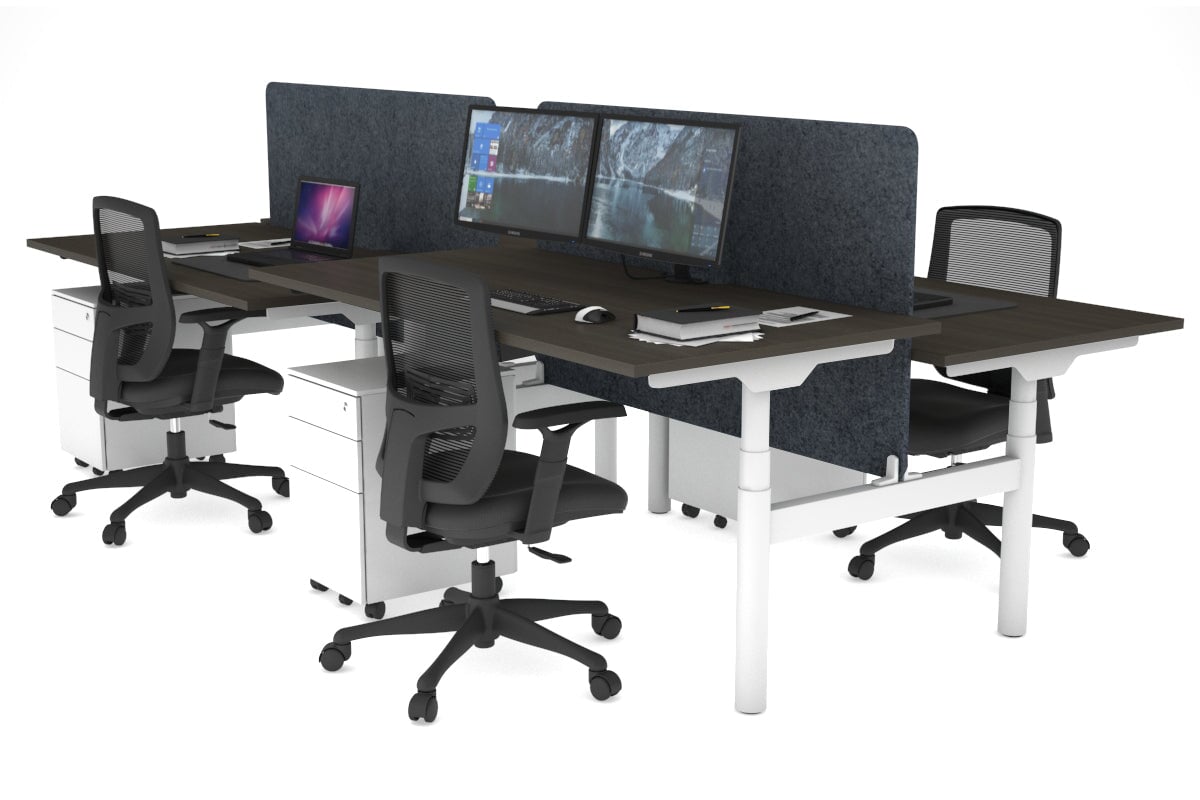 Flexi Premium Height Adjustable 4 Person H-Bench Workstation - White Frame [1800L x 800W with Cable Scallop] Jasonl dark oak dark grey echo panel (820H x 1600W) none