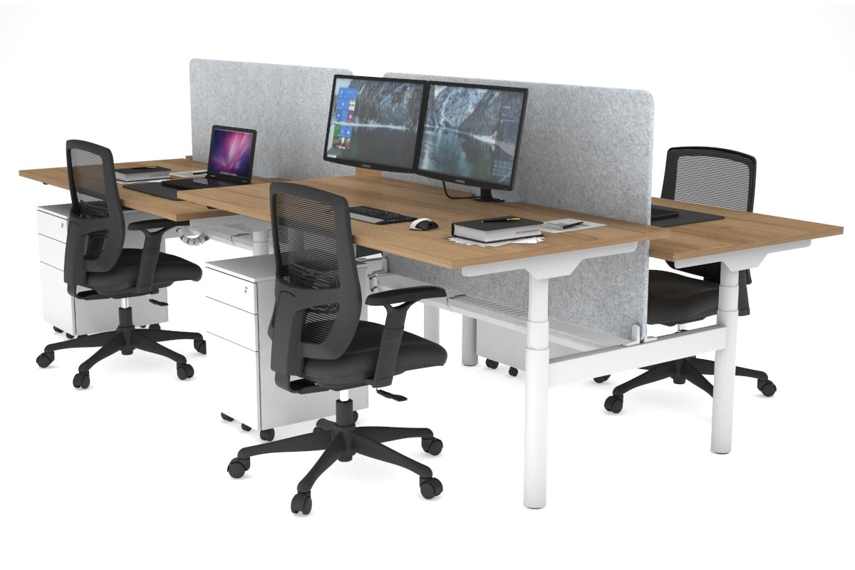 Flexi Premium Height Adjustable 4 Person H-Bench Workstation - White Frame [1800L x 800W with Cable Scallop] Jasonl salvage oak light grey echo panel (820H x 1600W) white cable tray