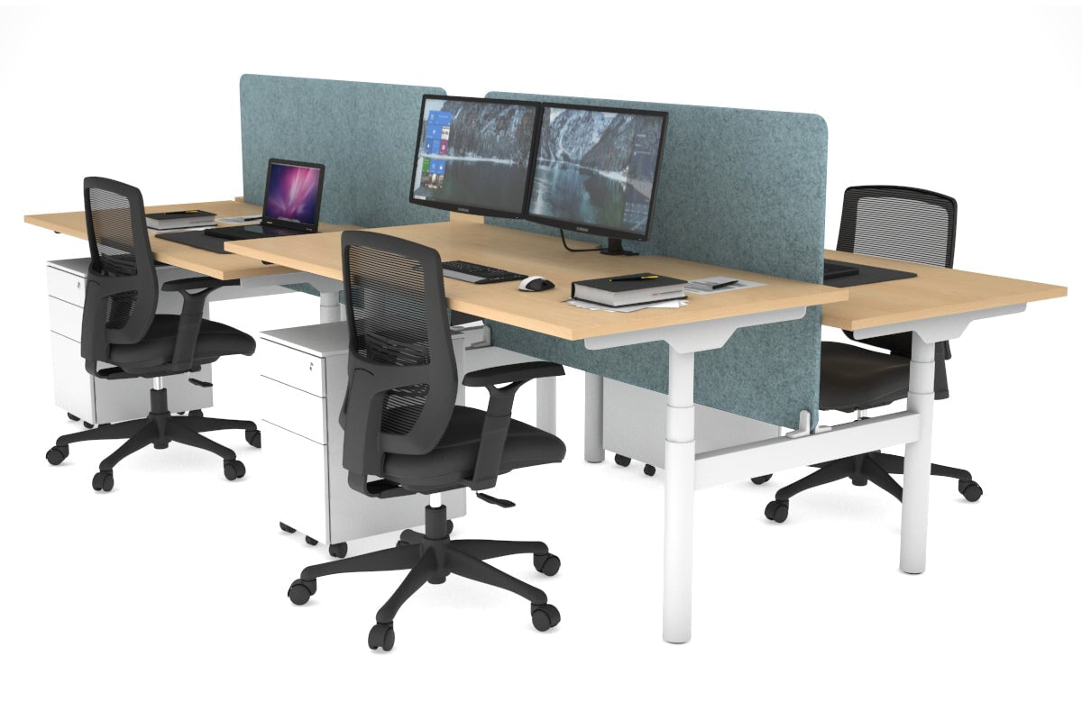 Flexi Premium Height Adjustable 4 Person H-Bench Workstation - White Frame [1800L x 800W with Cable Scallop] Jasonl maple blue echo panel (820H x 1600W) none