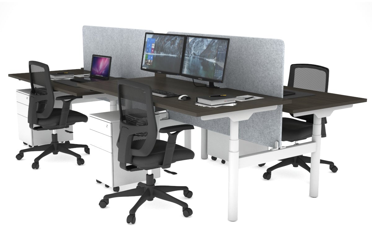 Flexi Premium Height Adjustable 4 Person H-Bench Workstation - White Frame [1800L x 800W with Cable Scallop] Jasonl dark oak light grey echo panel (820H x 1600W) none
