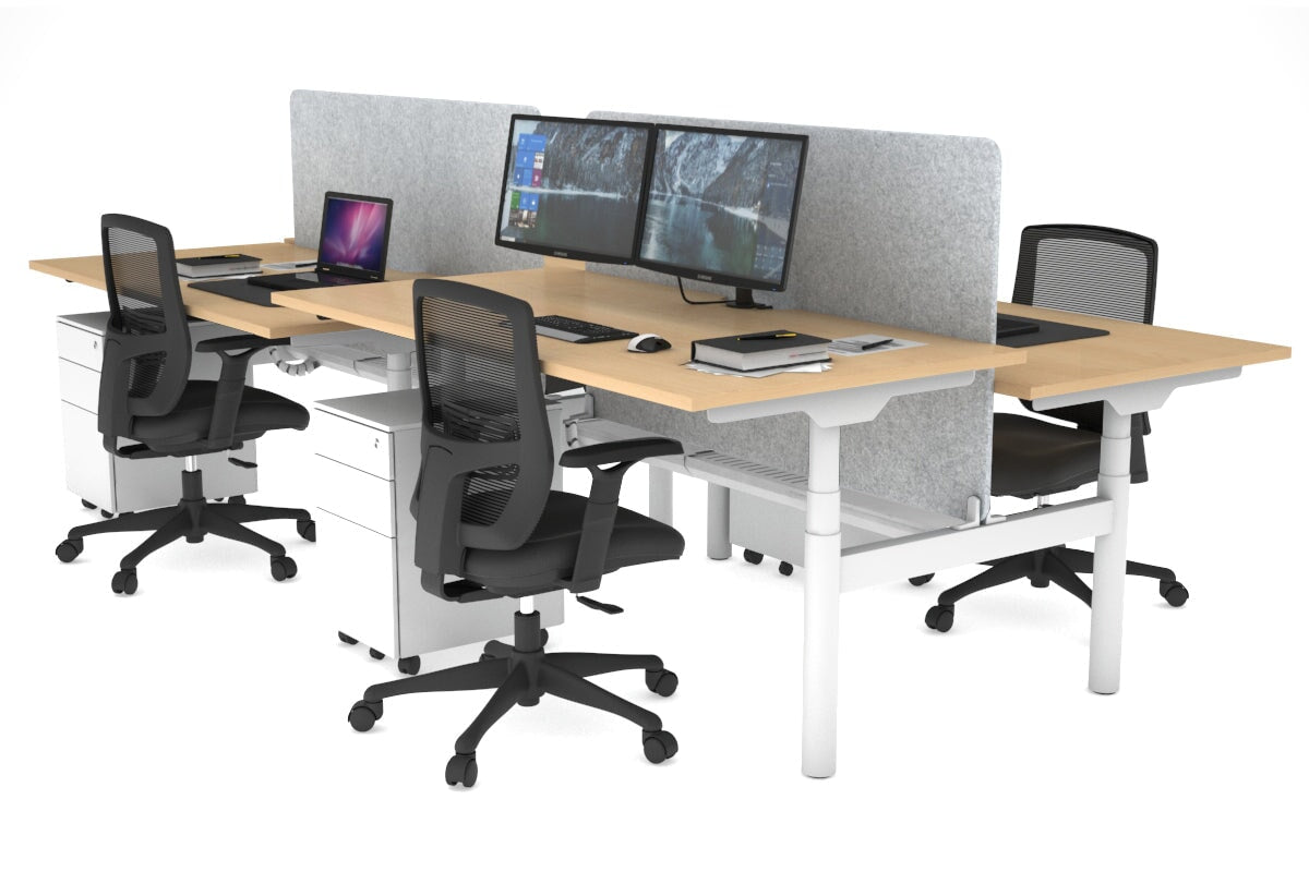 Flexi Premium Height Adjustable 4 Person H-Bench Workstation - White Frame [1800L x 800W with Cable Scallop] Jasonl maple light grey echo panel (820H x 1600W) white cable tray