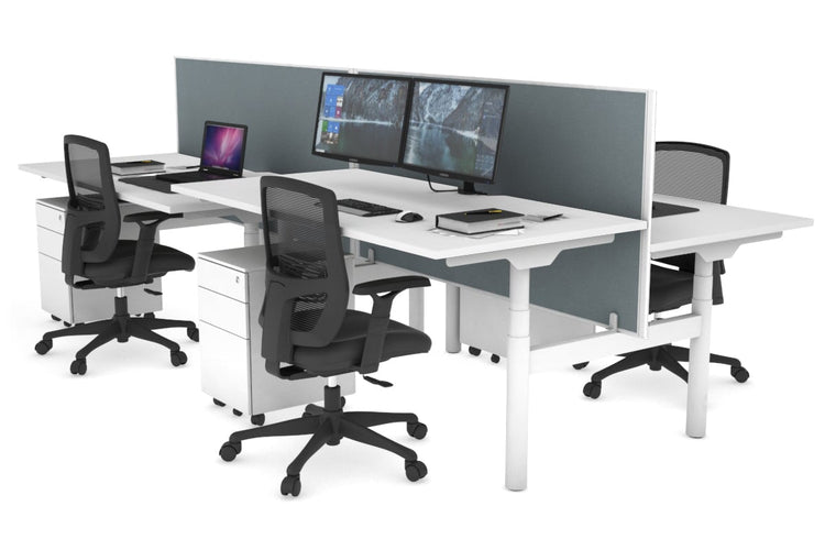 Flexi Premium Height Adjustable 4 Person H-Bench Workstation - White Frame [1800L x 800W with Cable Scallop] Jasonl white cool grey (820H x 1800W) none