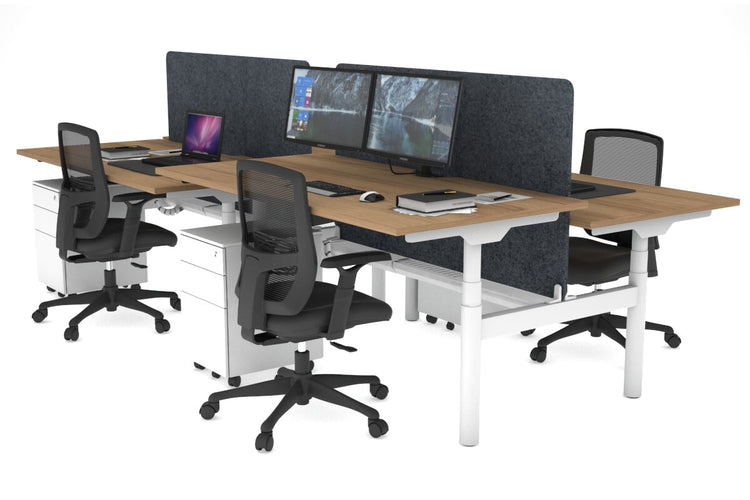 Flexi Premium Height Adjustable 4 Person H-Bench Workstation - White Frame [1800L x 800W with Cable Scallop] Jasonl salvage oak dark grey echo panel (820H x 1600W) white cable tray