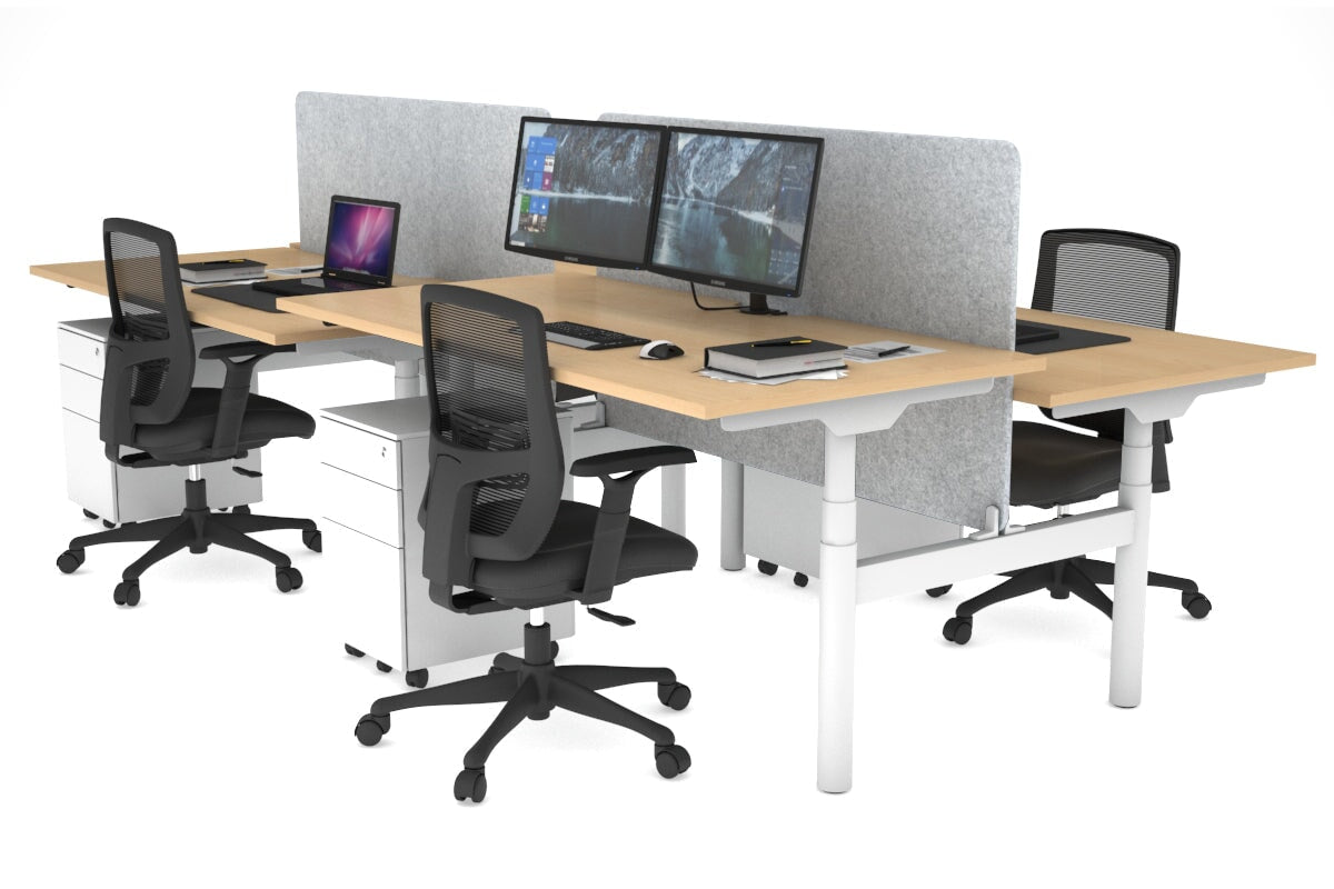 Flexi Premium Height Adjustable 4 Person H-Bench Workstation - White Frame [1800L x 800W with Cable Scallop] Jasonl maple light grey echo panel (820H x 1600W) none