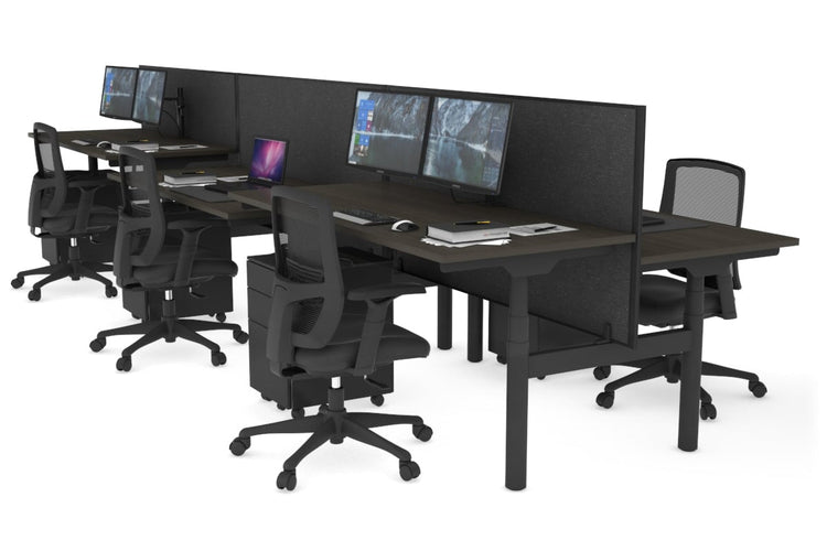 Flexi Premium Height Adjustable 6 Person H-Bench Workstation - Black Frame [1200L x 700W] Jasonl dark oak moody charchoal (820H x 1200W) none