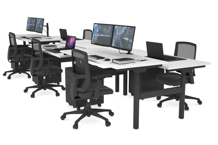 Flexi Premium Height Adjustable 6 Person H-Bench Workstation - Black Frame [1200L x 700W] Jasonl white none none