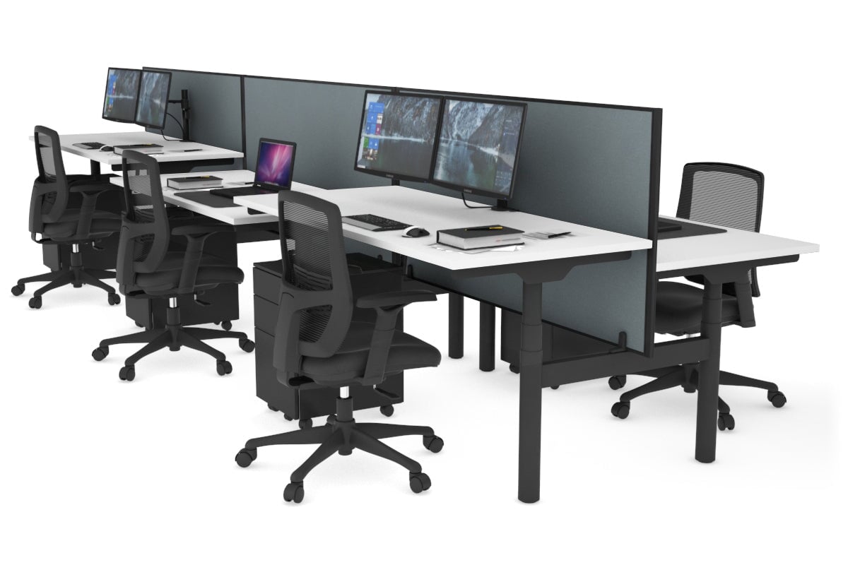 Flexi Premium Height Adjustable 6 Person H-Bench Workstation - Black Frame [1200L x 700W] Jasonl white cool grey (820H x 1200W) none