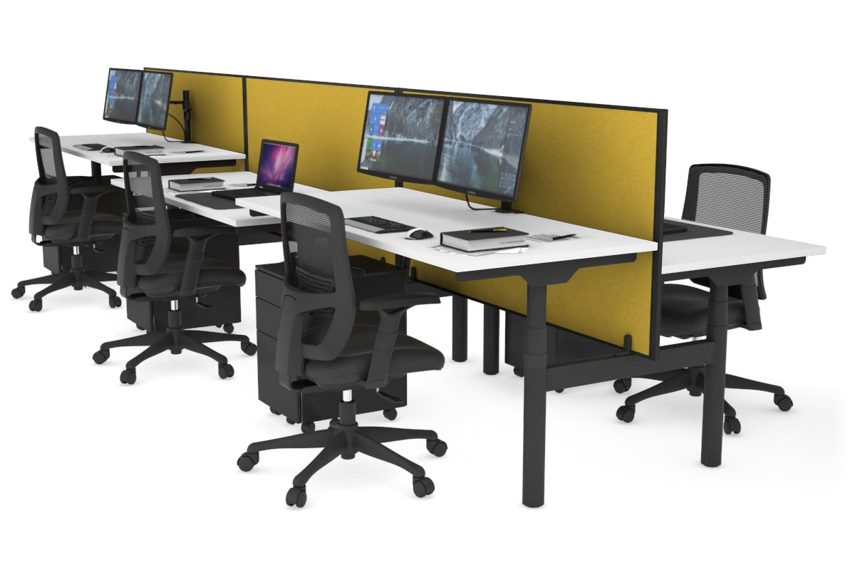 Flexi Premium Height Adjustable 6 Person H-Bench Workstation - Black Frame [1200L x 700W] Jasonl white mustard yellow (820H x 1200W) none