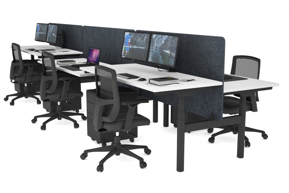 Flexi Premium Height Adjustable 6 Person H-Bench Workstation - Black Frame [1200L x 700W] Jasonl white dark grey echo panel (820H x 1200W) none