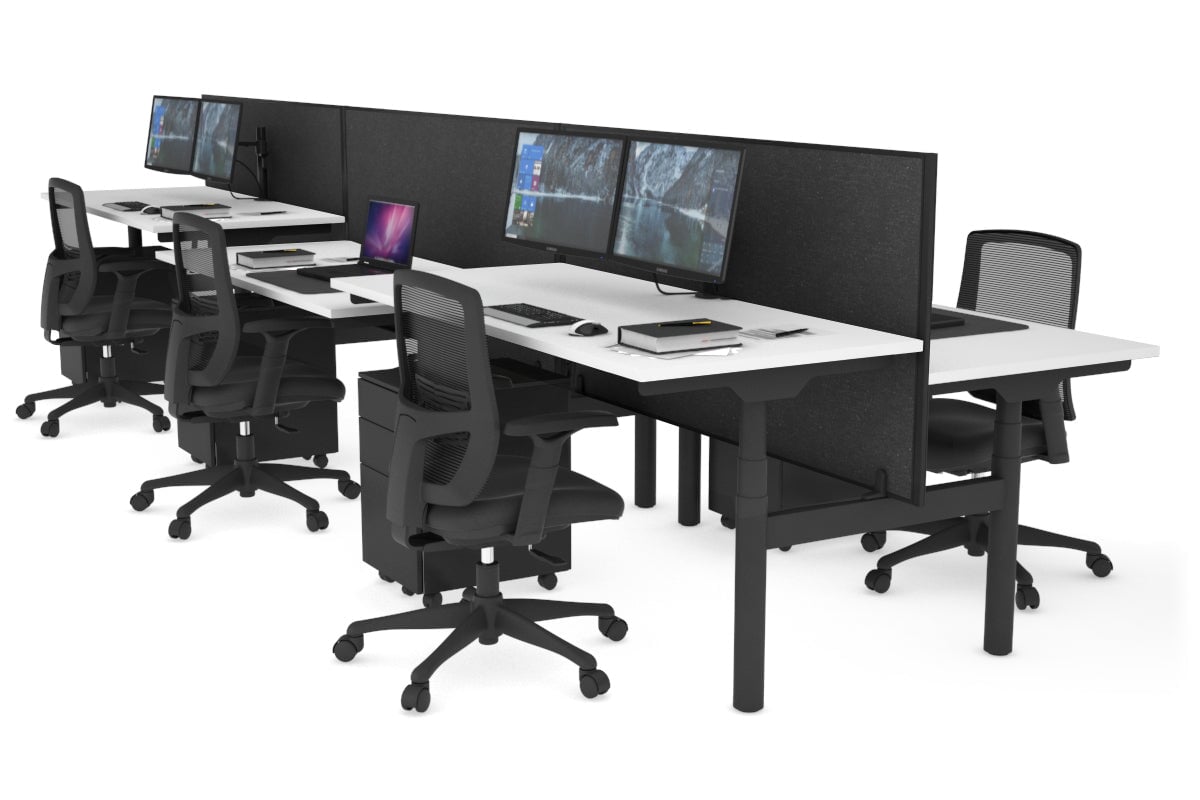 Flexi Premium Height Adjustable 6 Person H-Bench Workstation - Black Frame [1200L x 700W] Jasonl white moody charchoal (820H x 1200W) none