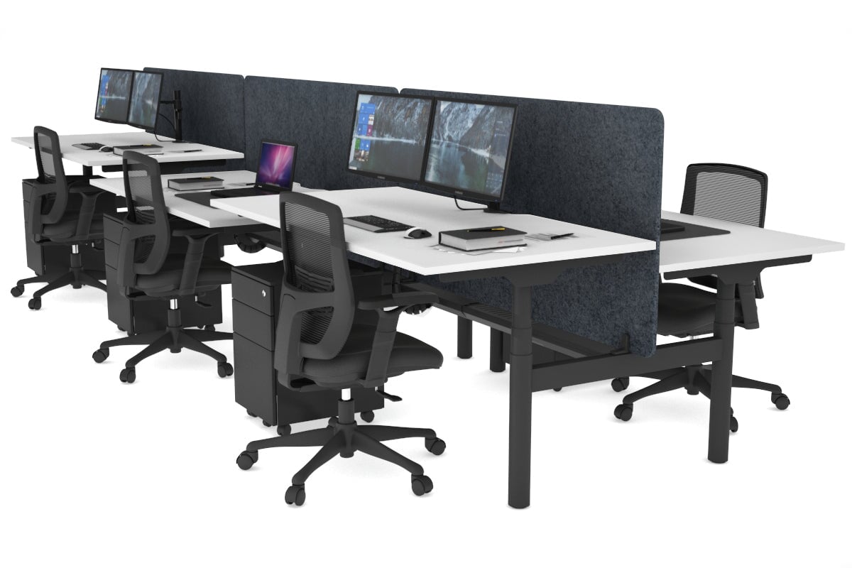 Flexi Premium Height Adjustable 6 Person H-Bench Workstation - Black Frame [1200L x 800W with Cable Scallop] Jasonl white dark grey echo panel (820H x 1200W) black cable tray