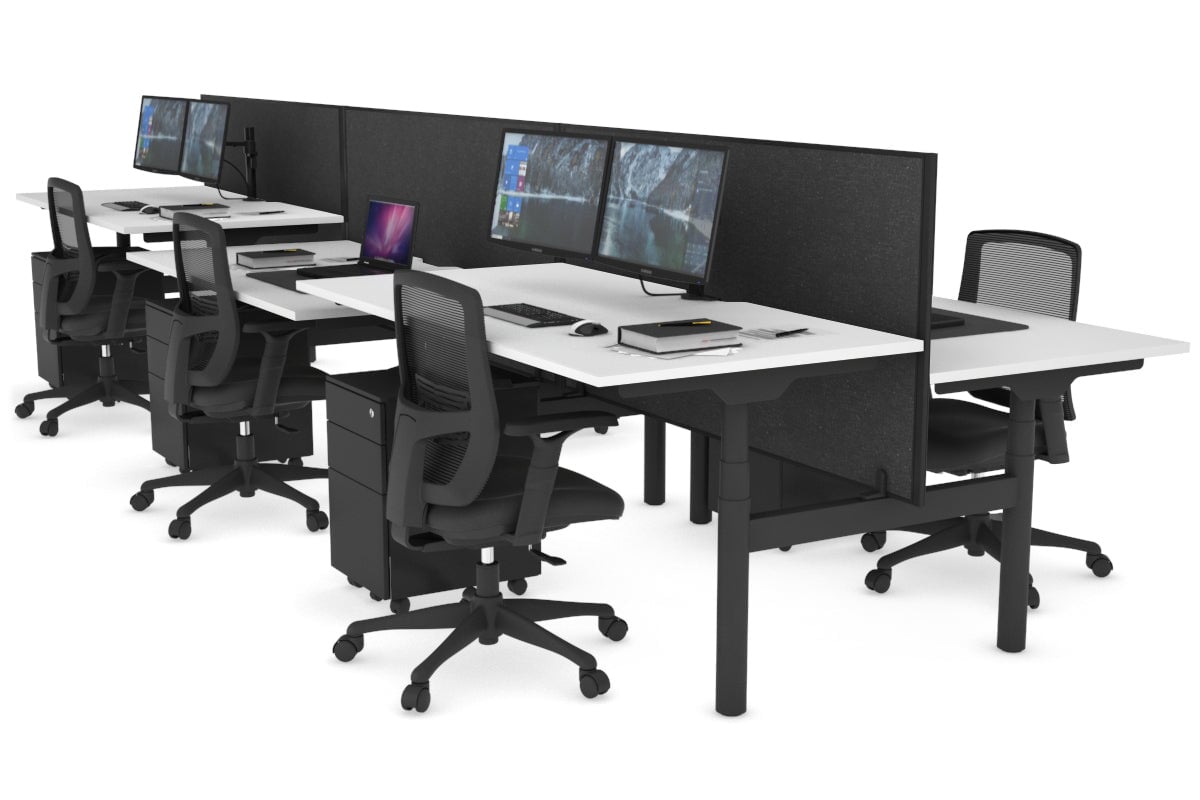 Flexi Premium Height Adjustable 6 Person H-Bench Workstation - Black Frame [1200L x 800W with Cable Scallop] Jasonl white moody charchoal (820H x 1200W) none