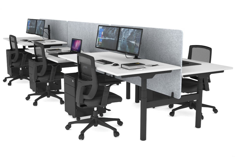 Flexi Premium Height Adjustable 6 Person H-Bench Workstation - Black Frame [1200L x 800W with Cable Scallop] Jasonl white light grey echo panel (820H x 1200W) none