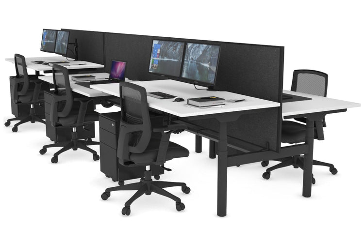 Flexi Premium Height Adjustable 6 Person H-Bench Workstation - Black Frame [1200L x 800W with Cable Scallop] Jasonl white moody charchoal (820H x 1200W) black cable tray