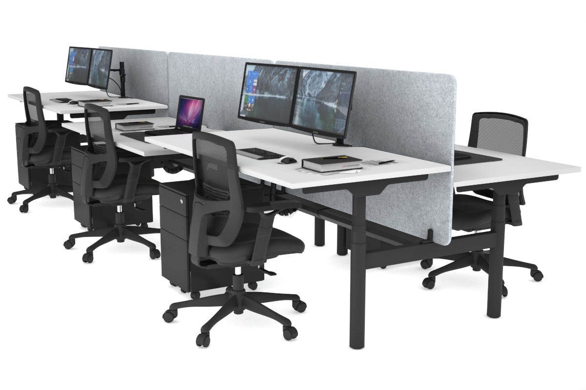 Flexi Premium Height Adjustable 6 Person H-Bench Workstation - Black Frame [1200L x 800W with Cable Scallop] Jasonl white light grey echo panel (820H x 1200W) black cable tray