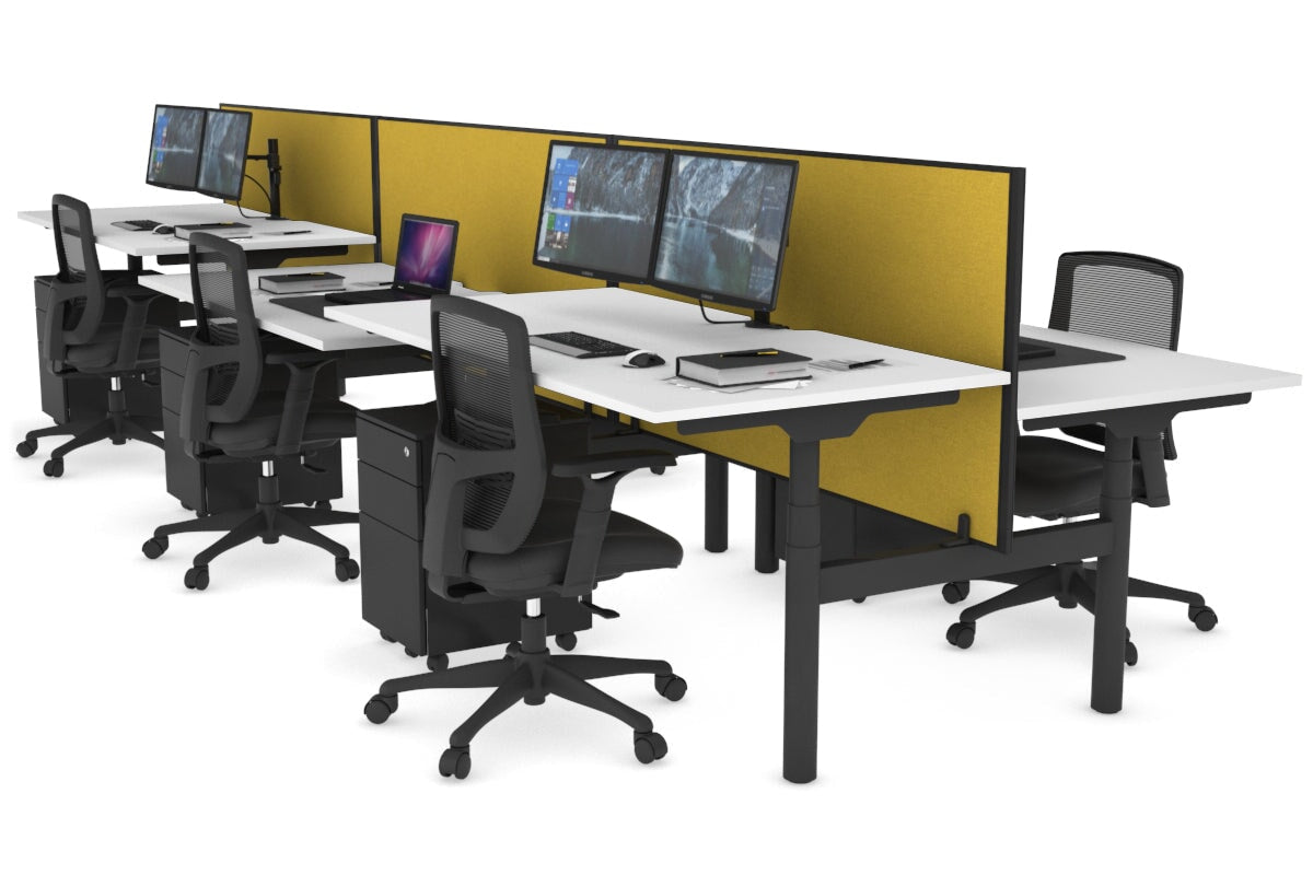 Flexi Premium Height Adjustable 6 Person H-Bench Workstation - Black Frame [1200L x 800W with Cable Scallop] Jasonl white mustard yellow (820H x 1200W) none