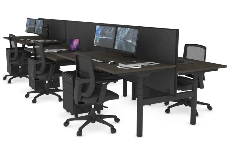 Flexi Premium Height Adjustable 6 Person H-Bench Workstation - Black Frame [1200L x 800W with Cable Scallop] Jasonl dark oak moody charchoal (820H x 1200W) none