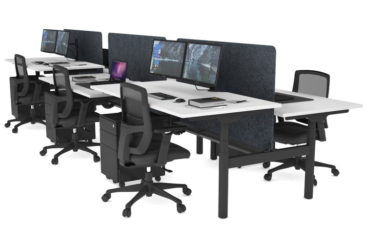 Flexi Premium Height Adjustable 6 Person H-Bench Workstation - Black Frame [1400L x 800W with Cable Scallop] Jasonl white dark grey echo panel (820H x 1200W) black cable tray