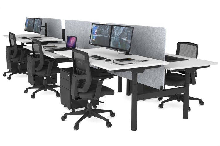 Flexi Premium Height Adjustable 6 Person H-Bench Workstation - Black Frame [1400L x 800W with Cable Scallop] Jasonl white light grey echo panel (820H x 1200W) none