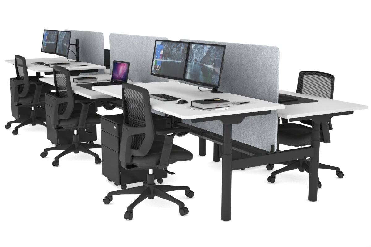 Flexi Premium Height Adjustable 6 Person H-Bench Workstation - Black Frame [1400L x 800W with Cable Scallop] Jasonl white light grey echo panel (820H x 1200W) black cable tray