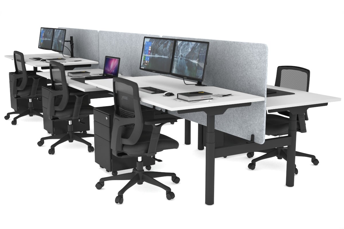 Flexi Premium Height Adjustable 6 Person H-Bench Workstation - Black Frame [1600L x 800W with Cable Scallop] Jasonl white light grey echo panel (820H x 1600W) none