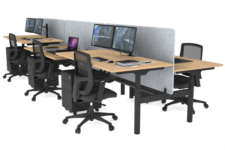 Flexi Premium Height Adjustable 6 Person H-Bench Workstation - Black Frame [1600L x 800W with Cable Scallop] Jasonl maple light grey echo panel (820H x 1600W) black cable tray