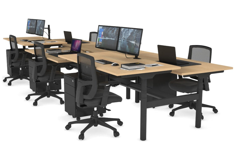 Flexi Premium Height Adjustable 6 Person H-Bench Workstation - Black Frame [1600L x 800W with Cable Scallop] Jasonl maple none black cable tray