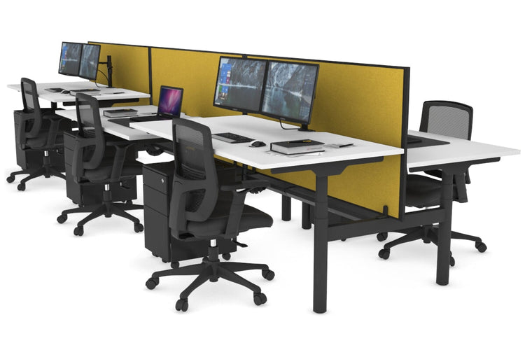 Flexi Premium Height Adjustable 6 Person H-Bench Workstation - Black Frame [1600L x 800W with Cable Scallop] Jasonl white mustard yellow (820H x 1600W) black cable tray