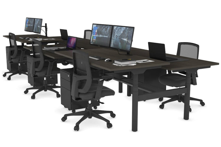 Flexi Premium Height Adjustable 6 Person H-Bench Workstation - Black Frame [1600L x 800W with Cable Scallop] Jasonl dark oak none black cable tray