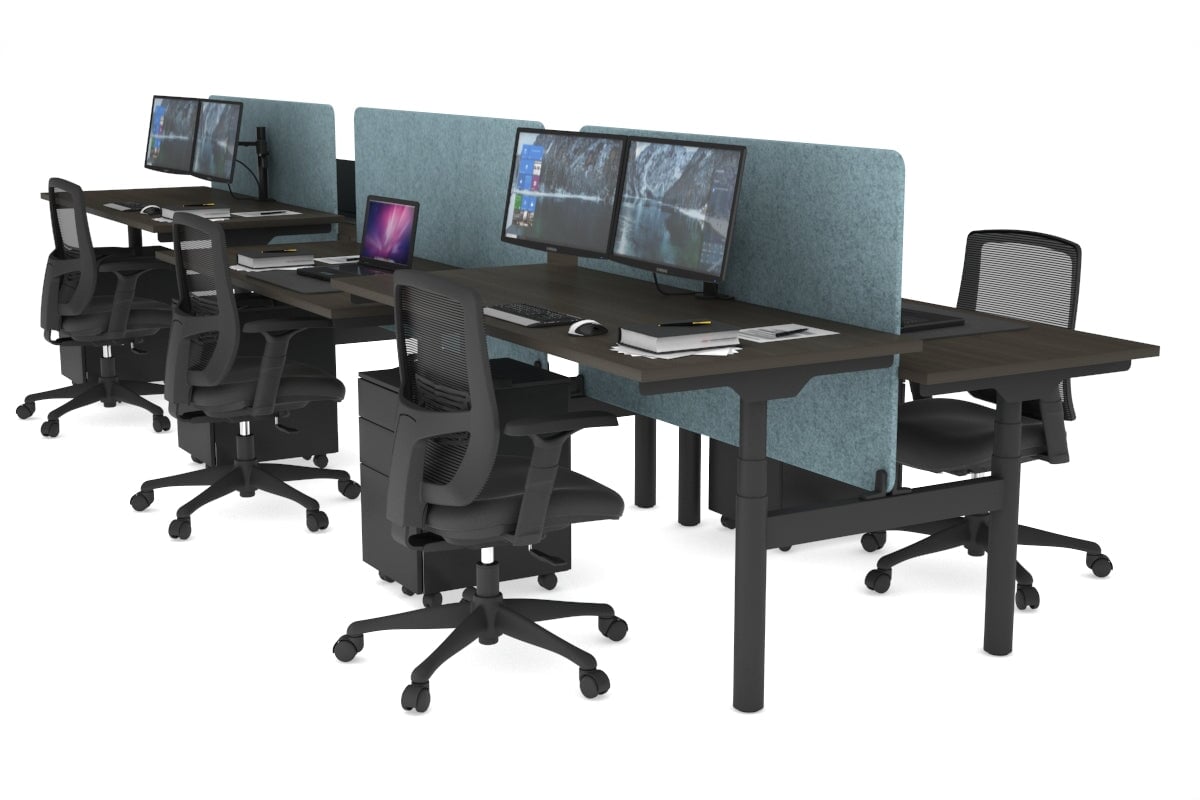 Flexi Premium Height Adjustable 6 Person H-Bench Workstation - Black Frame [1800L x 700W] Jasonl dark oak blue echo panel (820H x 1600W) none