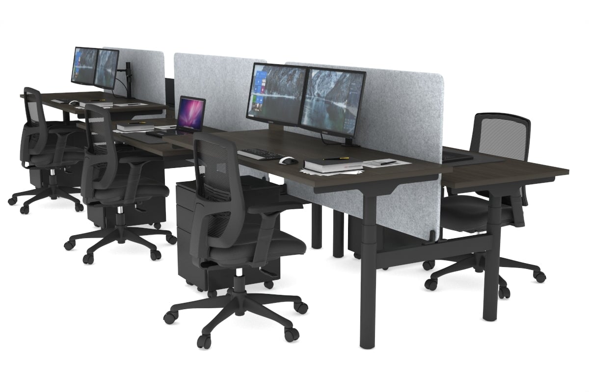 Flexi Premium Height Adjustable 6 Person H-Bench Workstation - Black Frame [1800L x 700W] Jasonl dark oak light grey echo panel (820H x 1600W) none