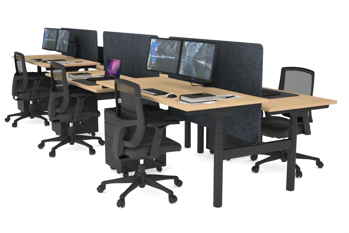 Flexi Premium Height Adjustable 6 Person H-Bench Workstation - Black Frame [1800L x 700W] Jasonl maple dark grey echo panel (820H x 1600W) none