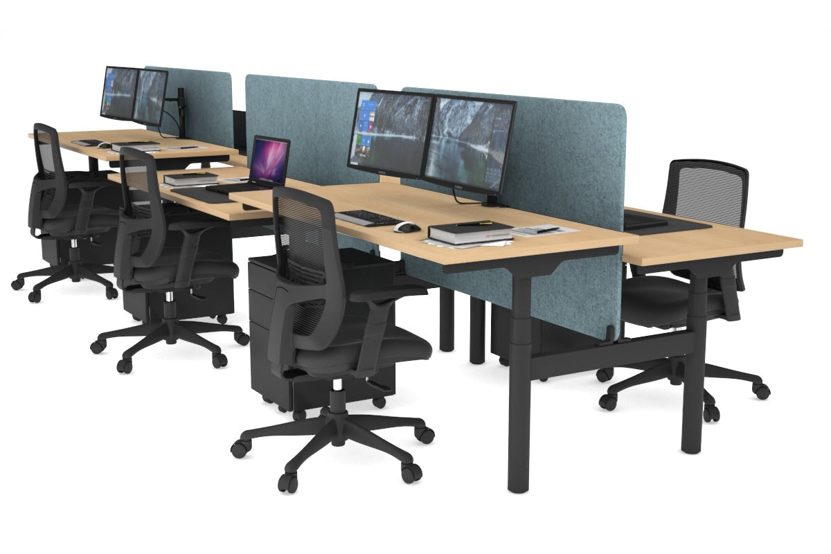 Flexi Premium Height Adjustable 6 Person H-Bench Workstation - Black Frame [1800L x 700W] Jasonl maple blue echo panel (820H x 1600W) none