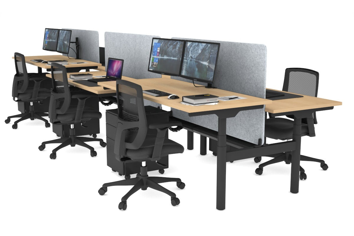 Flexi Premium Height Adjustable 6 Person H-Bench Workstation - Black Frame [1800L x 700W] Jasonl maple light grey echo panel (820H x 1600W) black cable tray
