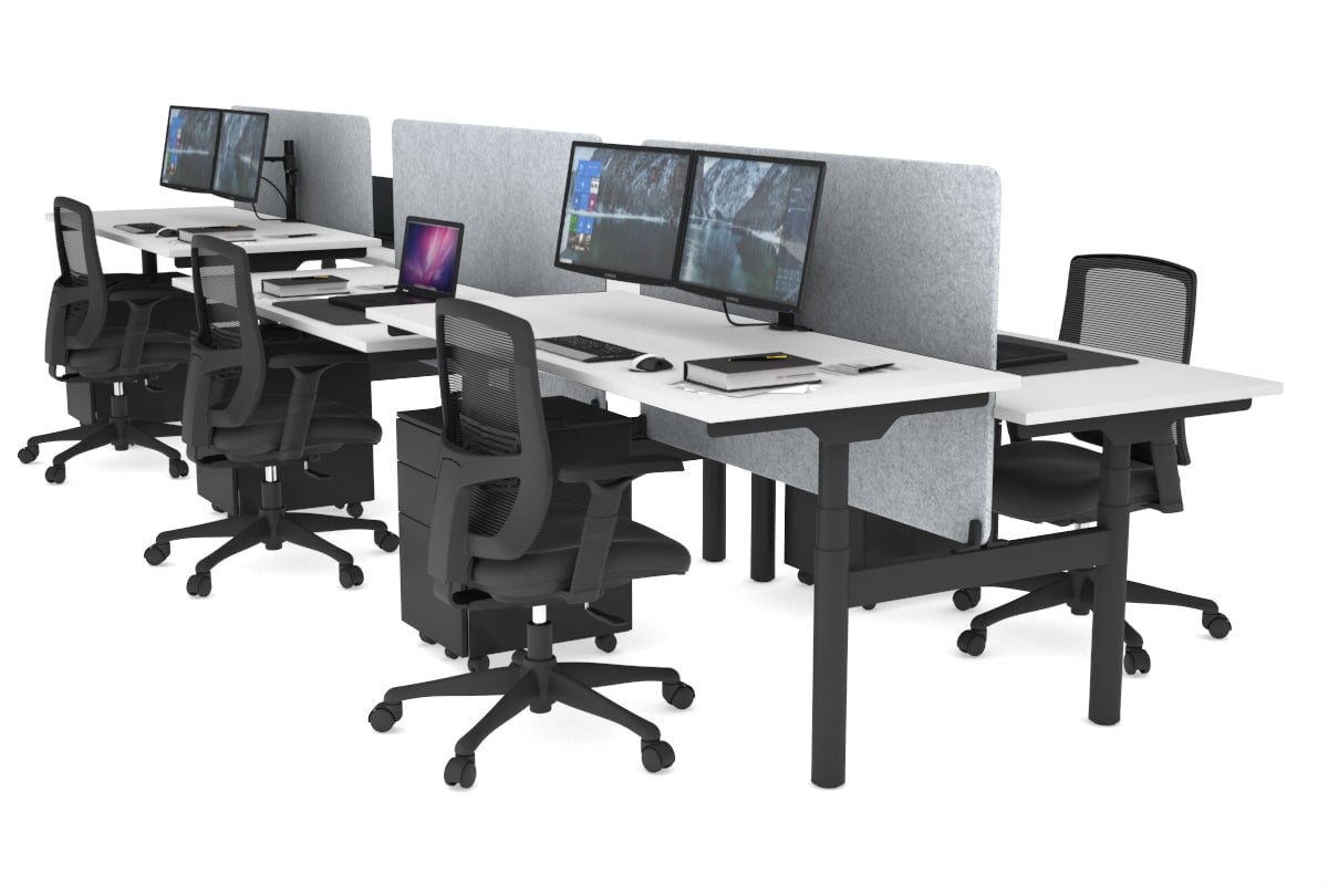 Flexi Premium Height Adjustable 6 Person H-Bench Workstation - Black Frame [1800L x 700W] Jasonl white light grey echo panel (820H x 1600W) none