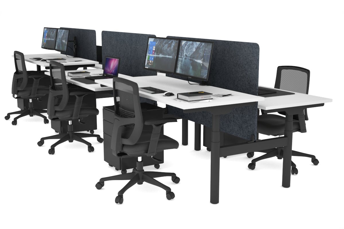 Flexi Premium Height Adjustable 6 Person H-Bench Workstation - Black Frame [1800L x 700W] Jasonl white dark grey echo panel (820H x 1600W) none